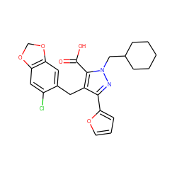 O=C(O)c1c(Cc2cc3c(cc2Cl)OCO3)c(-c2ccco2)nn1CC1CCCCC1 ZINC000026576470