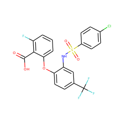 O=C(O)c1c(F)cccc1Oc1ccc(C(F)(F)F)cc1NS(=O)(=O)c1ccc(Cl)cc1 ZINC000053294121