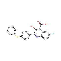 O=C(O)c1c(O)c(-c2ccc(Sc3ccccc3)cc2)nc2ccc(F)cc12 ZINC000034305781