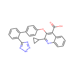 O=C(O)c1c(Oc2ccc(-c3ccccc3-c3nn[nH]n3)cc2)c(C2CC2)nc2ccccc12 ZINC000000833553