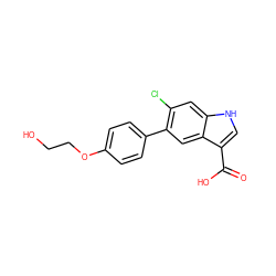 O=C(O)c1c[nH]c2cc(Cl)c(-c3ccc(OCCO)cc3)cc12 ZINC000205306187