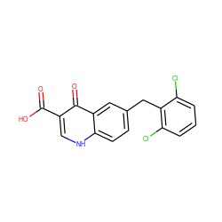 O=C(O)c1c[nH]c2ccc(Cc3c(Cl)cccc3Cl)cc2c1=O ZINC000043070858