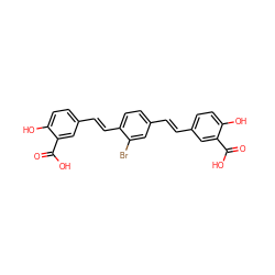 O=C(O)c1cc(/C=C/c2ccc(/C=C/c3ccc(O)c(C(=O)O)c3)c(Br)c2)ccc1O ZINC000001548661