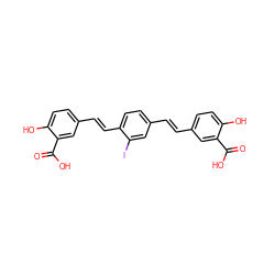 O=C(O)c1cc(/C=C/c2ccc(/C=C/c3ccc(O)c(C(=O)O)c3)c(I)c2)ccc1O ZINC000029561579