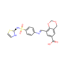 O=C(O)c1cc(/C=N/c2ccc(S(=O)(=O)N[C@H]3NC=CS3)cc2)c2c(c1)COCO2 ZINC000008781283