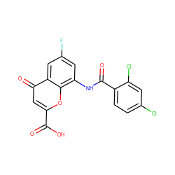 O=C(O)c1cc(=O)c2cc(F)cc(NC(=O)c3ccc(Cl)cc3Cl)c2o1 ZINC000096271889