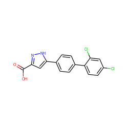 O=C(O)c1cc(-c2ccc(-c3ccc(Cl)cc3Cl)cc2)[nH]n1 ZINC000013534728