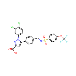 O=C(O)c1cc(-c2ccc(CNS(=O)(=O)c3ccc(OC(F)(F)F)cc3)cc2)n(-c2ccc(Cl)c(Cl)c2)n1 ZINC000299855918