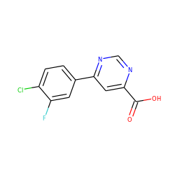 O=C(O)c1cc(-c2ccc(Cl)c(F)c2)ncn1 ZINC000206197187