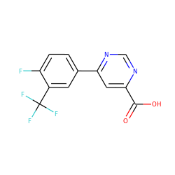 O=C(O)c1cc(-c2ccc(F)c(C(F)(F)F)c2)ncn1 ZINC000117587359