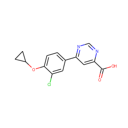 O=C(O)c1cc(-c2ccc(OC3CC3)c(Cl)c2)ncn1 ZINC000206195902