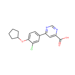 O=C(O)c1cc(-c2ccc(OC3CCCC3)c(Cl)c2)ncn1 ZINC000206193676