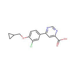 O=C(O)c1cc(-c2ccc(OCC3CC3)c(Cl)c2)ncn1 ZINC000206199128