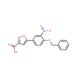 O=C(O)c1cc(-c2ccc(OCc3ccccc3)c([N+](=O)[O-])c2)on1 ZINC000049803582