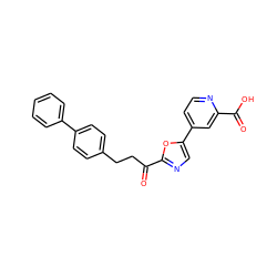 O=C(O)c1cc(-c2cnc(C(=O)CCc3ccc(-c4ccccc4)cc3)o2)ccn1 ZINC000029136153