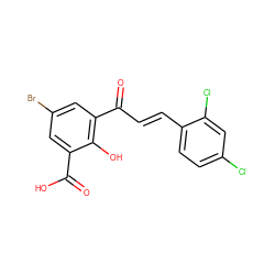 O=C(O)c1cc(Br)cc(C(=O)/C=C/c2ccc(Cl)cc2Cl)c1O ZINC000066074350