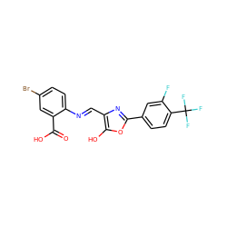 O=C(O)c1cc(Br)ccc1/N=C/c1nc(-c2ccc(C(F)(F)F)c(F)c2)oc1O ZINC000012421502