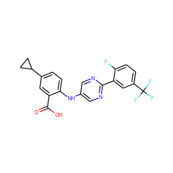 O=C(O)c1cc(C2CC2)ccc1Nc1cnc(-c2cc(C(F)(F)F)ccc2F)nc1 ZINC000118826089