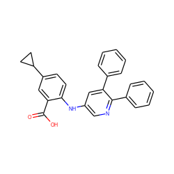 O=C(O)c1cc(C2CC2)ccc1Nc1cnc(-c2ccccc2)c(-c2ccccc2)c1 ZINC000113898651