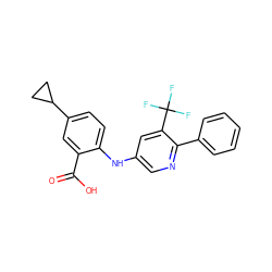 O=C(O)c1cc(C2CC2)ccc1Nc1cnc(-c2ccccc2)c(C(F)(F)F)c1 ZINC000043203069