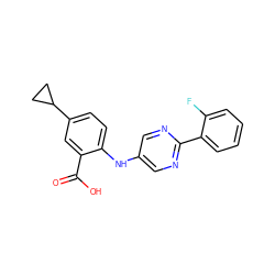 O=C(O)c1cc(C2CC2)ccc1Nc1cnc(-c2ccccc2F)nc1 ZINC000113897421