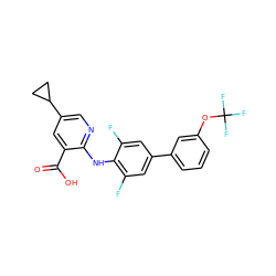 O=C(O)c1cc(C2CC2)cnc1Nc1c(F)cc(-c2cccc(OC(F)(F)F)c2)cc1F ZINC000043196570