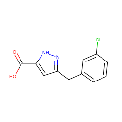 O=C(O)c1cc(Cc2cccc(Cl)c2)n[nH]1 ZINC000013526606