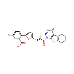 O=C(O)c1cc(Cl)ccc1-c1ccc(/C=c2\sc3nc(=O)c4c5c(sc4n3c2=O)CCCC5)o1 ZINC000033701288