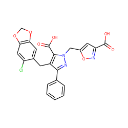 O=C(O)c1cc(Cn2nc(-c3ccccc3)c(Cc3cc4c(cc3Cl)OCO4)c2C(=O)O)on1 ZINC000026575241