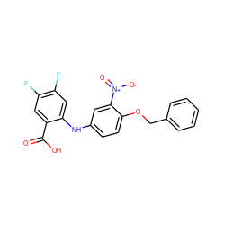 O=C(O)c1cc(F)c(F)cc1Nc1ccc(OCc2ccccc2)c([N+](=O)[O-])c1 ZINC000084705681