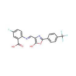 O=C(O)c1cc(F)ccc1/N=C/c1nc(-c2ccc(C(F)(F)F)cc2)oc1O ZINC000013588218