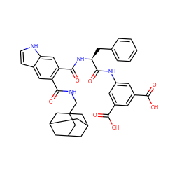 O=C(O)c1cc(NC(=O)[C@H](Cc2ccccc2)NC(=O)c2cc3[nH]ccc3cc2C(=O)NCC23CC4CC(CC(C4)C2)C3)cc(C(=O)O)c1 ZINC000049615444