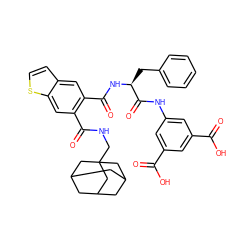 O=C(O)c1cc(NC(=O)[C@H](Cc2ccccc2)NC(=O)c2cc3ccsc3cc2C(=O)NCC23CC4CC(CC(C4)C2)C3)cc(C(=O)O)c1 ZINC000029482785