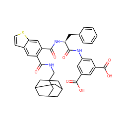 O=C(O)c1cc(NC(=O)[C@H](Cc2ccccc2)NC(=O)c2cc3sccc3cc2C(=O)NCC23CC4CC(CC(C4)C2)C3)cc(C(=O)O)c1 ZINC000028965269