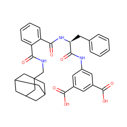 O=C(O)c1cc(NC(=O)[C@H](Cc2ccccc2)NC(=O)c2ccccc2C(=O)NCC23CC4CC(CC(C4)C2)C3)cc(C(=O)O)c1 ZINC000003981286