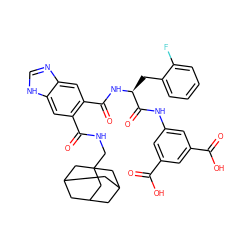 O=C(O)c1cc(NC(=O)[C@H](Cc2ccccc2F)NC(=O)c2cc3nc[nH]c3cc2C(=O)NCC23CC4CC(CC(C4)C2)C3)cc(C(=O)O)c1 ZINC000003932564