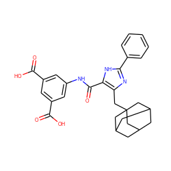 O=C(O)c1cc(NC(=O)c2[nH]c(-c3ccccc3)nc2CC23CC4CC(CC(C4)C2)C3)cc(C(=O)O)c1 ZINC000013674669