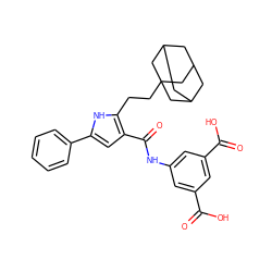 O=C(O)c1cc(NC(=O)c2cc(-c3ccccc3)[nH]c2CCC23CC4CC(CC(C4)C2)C3)cc(C(=O)O)c1 ZINC000013674662