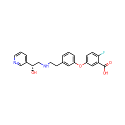 O=C(O)c1cc(Oc2cccc(CCNC[C@H](O)c3cccnc3)c2)ccc1F ZINC000040421880