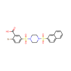 O=C(O)c1cc(S(=O)(=O)N2CCN(S(=O)(=O)c3ccc4ccccc4c3)CC2)ccc1Br ZINC000064721614