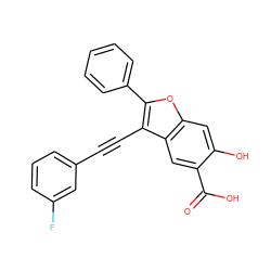 O=C(O)c1cc2c(C#Cc3cccc(F)c3)c(-c3ccccc3)oc2cc1O ZINC000095594476