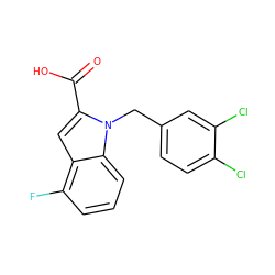 O=C(O)c1cc2c(F)cccc2n1Cc1ccc(Cl)c(Cl)c1 ZINC000013588880