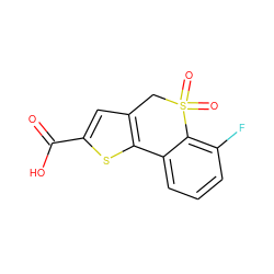 O=C(O)c1cc2c(s1)-c1cccc(F)c1S(=O)(=O)C2 ZINC000653690542