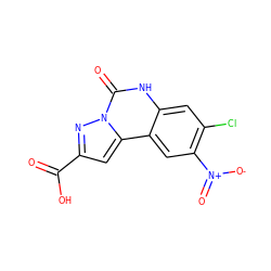 O=C(O)c1cc2c3cc([N+](=O)[O-])c(Cl)cc3[nH]c(=O)n2n1 ZINC000013472578