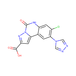 O=C(O)c1cc2c3cc(-n4cnnc4)c(Cl)cc3[nH]c(=O)n2n1 ZINC000013472584