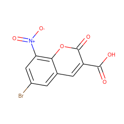 O=C(O)c1cc2cc(Br)cc([N+](=O)[O-])c2oc1=O ZINC000111907562