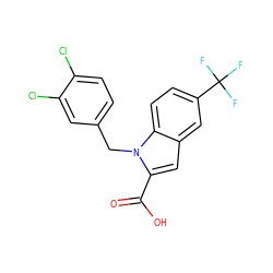 O=C(O)c1cc2cc(C(F)(F)F)ccc2n1Cc1ccc(Cl)c(Cl)c1 ZINC000013588875