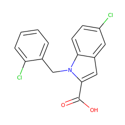 O=C(O)c1cc2cc(Cl)ccc2n1Cc1ccccc1Cl ZINC000013588852