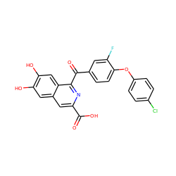 O=C(O)c1cc2cc(O)c(O)cc2c(C(=O)c2ccc(Oc3ccc(Cl)cc3)c(F)c2)n1 ZINC000013490165