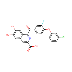 O=C(O)c1cc2cc(O)c(O)cc2c(C(=O)c2ccc(Oc3cccc(Cl)c3)c(F)c2)n1 ZINC000013490164